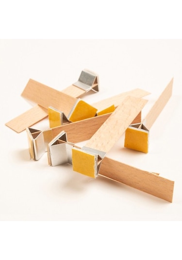 Ahşap Mum Fitili + Yapışkanlı Sehpa - 50 Adet ( 75mm x 15mm x 0.5mm )