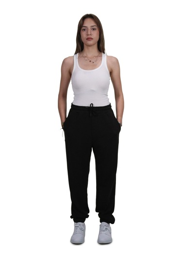 Kadın Modal Kumaş Lastikli Paça Siyah Jogger Pantolon Siyah