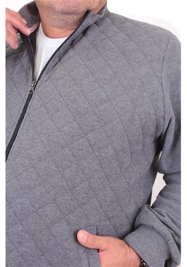 Starbattal Diamond 23281 Fermuarlı Erkek Büyük Beden Hırka Antrasit Melanj