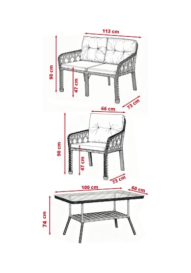 Lumisgarden Neva Rattan Bahçe Takımı 2+1+1 +masa Bej