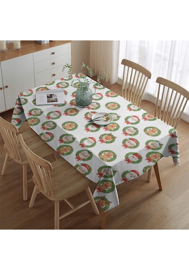 Noel Desenli Dikdörtgen Masa Örtüsü 60x84 İnç, Su Geçirmez Ve Leke Tutmaz Noel Karakter Gülü