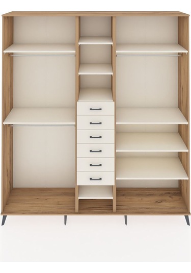Hyperion Dolap 10 Raflı 6 Çekmeceli 3 Askılı 220x44x243 Çam-aytaşı/aytaşı Aytası/aytası