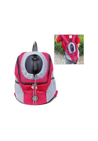 Açık Pet Köpek Taşıma Çantası Ön Çanta Çift Omuz Taşınabilir Seyahat Sırt Çantası Örgü Sırt Çantası Kafa, Boyut: L Gül Kırmızı