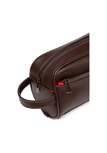 Tuldar Erkek Deri Portföy Clutch Traş Kozmetik Bakım Ve Günlük El Çantası Tul374 Kahverengi - Siyah