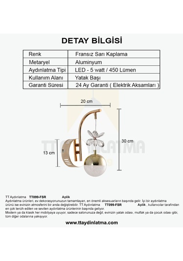 Tt099-fsr Tt Ayd Toplu Taşlı Fransız Sarı 3 Renk Işık Led Aplik Rose Gold