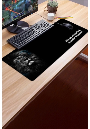 Sonictouch Kork Aslandan Gamer Oyuncu Dikişsiz Sıvı Geçirmez Siyah Klavye Mouse Pad 32x70cm Mousepad