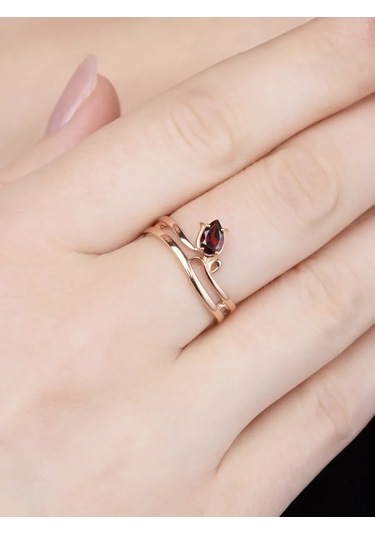 Uvelirnye Tradicii 925 Ayar Gümüş Doğal Granat Taşlı Yüzük 402987506 Gri