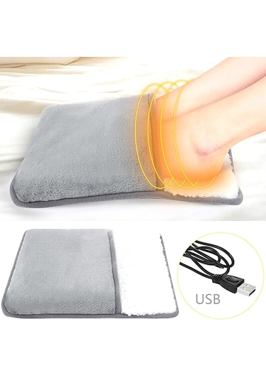 Usb Şarjlı Elektrikli Ayak Isıtıcı Ped Yumuşak Peluş Yıkanabilir Ayak Isıtıcı Mat Ayak Isıtıcı Gri