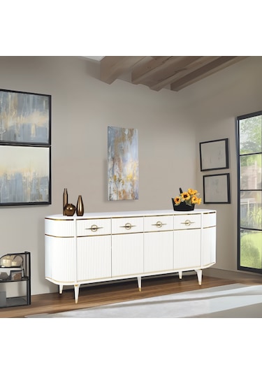 Maya Beyaz Gold Lüks Konsol 4 Kapaklı Şerit Detaylı Metal Ayaklı Tasarım 180x45x84 Cm Beyaz - Gold