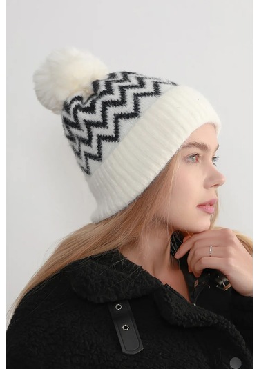 Zigzag Desenli Kadın Bere Rkş-19 Siyah Beyaz 4155630 Beyaz - Siyah