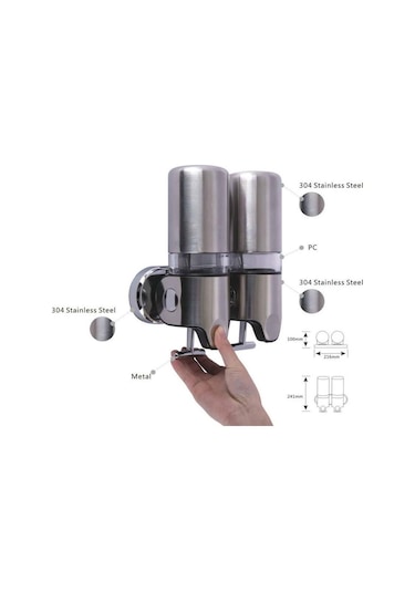 İkili Sıvı Sabunluk Şampuanlık 450 Ml x 2 Mat Paslanmaz Çelik