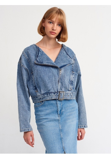 Dilvin Sıfır Yaka Motorcu Mont Mavi