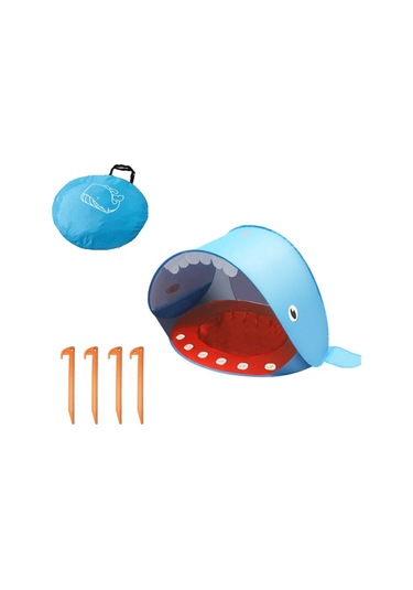 Havuzlu Bebek Plaj Çadırı Taşınabilir Katlanabilir Güneşlik Balina Mavisi Mavi