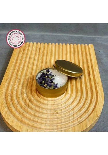 Uretti - Makbule 3845 7748 El Yapımı Gold Metal Kutuda Beyaz Mum - Mor Çiçek Beyaz