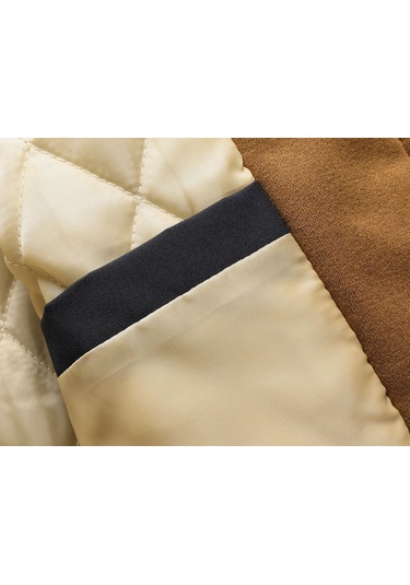 Kapitone Pamuklu Sweatshirt Sahte İki Parçalı Erkek Ceketi Haki