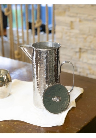 Bakır Silindir Sürahi Gümüş