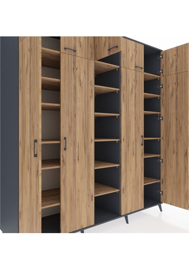 Kronos Dolap 18 Raflı 9 Kapaklı 220x59x243 Antrasit-çam/çam Atlas Çam/atlas Çam