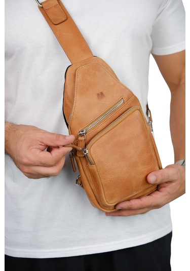 Mft Leather Hakiki Deri Unisex Çapraz Çanta Baggy 6981 Tiguan Camel