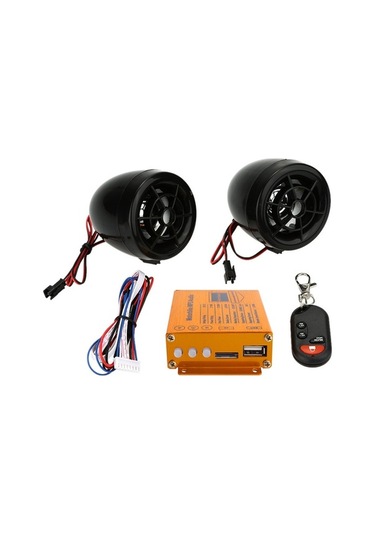 Moly Mp3 Çalar + Fm Radyo + Güvenlik Alarmı + Kablosuz Kumanda, Siyah 12v, 2x10w Motosiklete Uygun