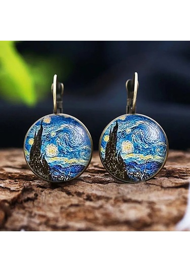 Skycity Van Gogh "yıldızlı Gece" Temalı Sanatsal Küpeler - Zarif Ve Romantik Aksesuar Diğer Çok Renkli