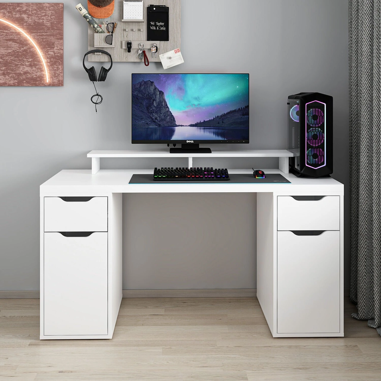 Alen 150 Cm 2 Çekmeceli 2 Dolaplı Çalışma & Oyuncu Masası - Beyaz Beyaz