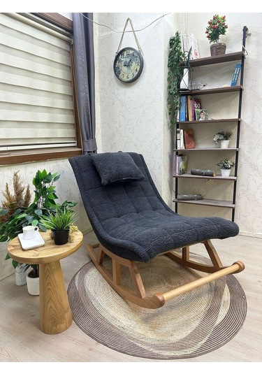 Asedia Miskin Naturel Teddy Antrasit Sallanan Sandalye Dinlenme Koltuğu