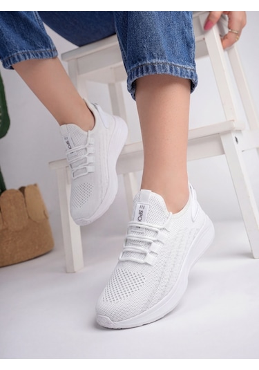 Beyaz Unisex Hafif Triko Sneaker Ortopedi Ayakkabı-015 Beyaz