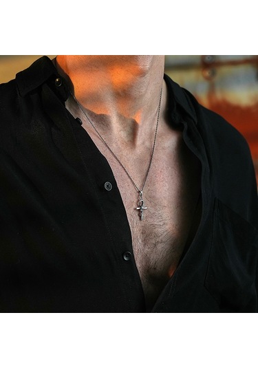 İpek Silver 925 Ayar Gümüş Ankh - Oroborus Unısex Kolye Gümüş