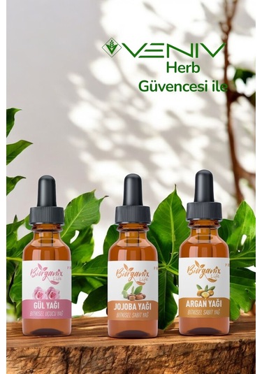 %100 Doğal Yağlar Seti - Gül Yağı - Jojoba Yağo - Argan Yağı 3x20 Ml 20 ML