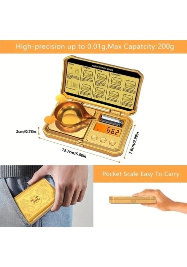 Fastbuy Dream011 Kompakt Mini Altın Ölçü Yüksek Hassasiyet 200g 001g Takı Elmas Tartımı Seti 50g Ağırlıklar Dahil Altın Altın