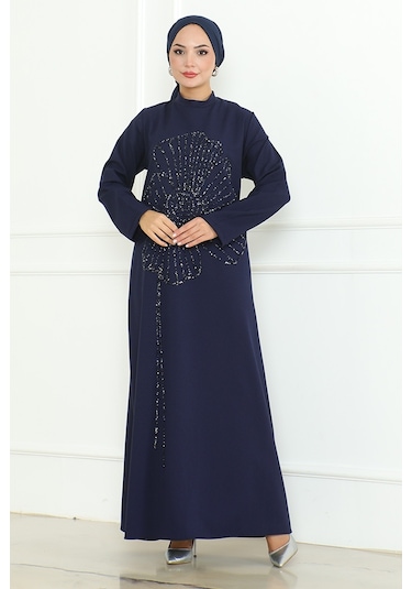 Zeral Taş İşlemeli Abiye 1200 - Lacivert