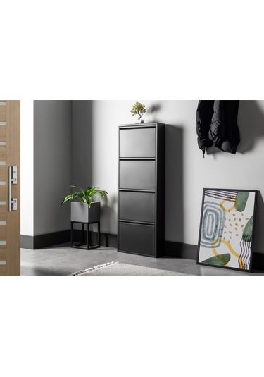 4 Raflı Metal Ayakkabılık Siyah Ayakkabı Rafı Rehome Siyah