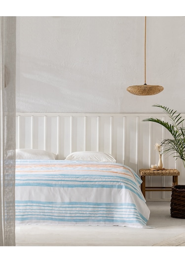 Caresse Çift Kişilik Pamuklu Ecocell Baskılı Pike - Turkuaz 8684427214008 Yeşil