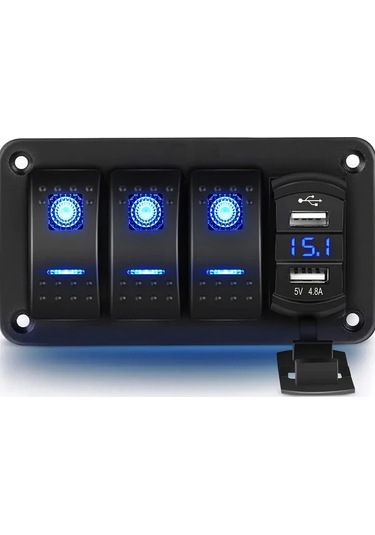 Xuweiwei Mavi 4.8a Cift Usb Sarjli Voltaj Olcerli 3 Yol Anahtar Paneli Rv Kamyon Yat Karavan