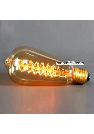Rustik 40 Watt ST64 Burgulu Armut Ampul, Dimerli E27 Duylu