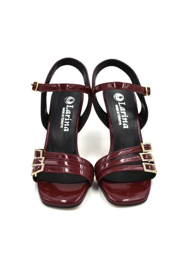 Beyaz Larina Üç Toka Detaylı Topuklu Kadın Ayakkabı Bordo Bordo