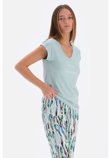 Eros 33580 Kadın V Yaka Kısa Kol Pijama Takımı-mint Mint