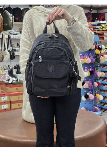 My Polo 2114-8675 Kadın Krinkıl Kumaş Çok Gözlü Astarlı Petli Su Siyah