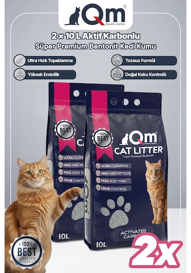 Qm Aktif Karbonlu Süper Premium Bentonit Kedi Kumu 10 L X 2 Adet