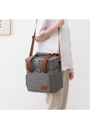 Fortunelane Gri 2 Katlı Isı Saklama Çantası, Su Geçirmez Buzluk, Elden Taşınabilir Öğle Yemeği Çantası Çok Renkli