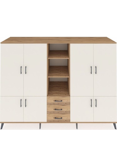 Kronos Dolap 11 Raflı 3 Çekmeceli 8 Kapaklı 220x59x163 Çam-aytaşı Çam-aytaşı/çam