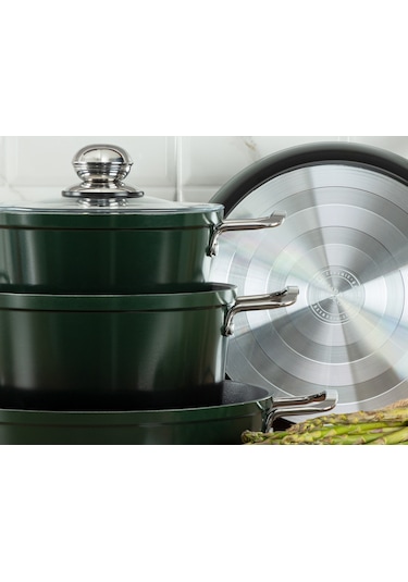 Madame Coco Titanium Professional Tencere Seti 7 Parça 1ktncr014118-22-26-26cm-yeşil
