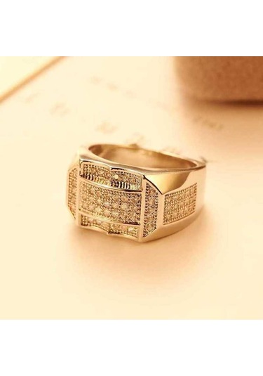 Altın Sace Gems Lüks Bakır Alaşım Zirkon Düğün Nişan Yüzüğü Erkekler Takı Hediye 10 Altın