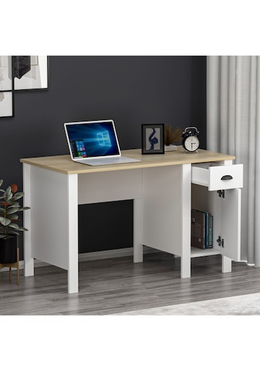 Optima Çalışma Masası - Beyaz / Meşe Beyaz / Meşe