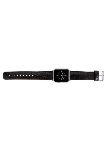 Apple Watch Uyumlu Deri Kordon 42-44-45mm Kroko Siyah Diğer