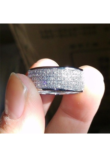 Gümüş Kadın Moda Lüks Düğün Nişan Yüzüğü Takı Hediye Alyans Aksesuarları, Ölçü: 7 Gümüş