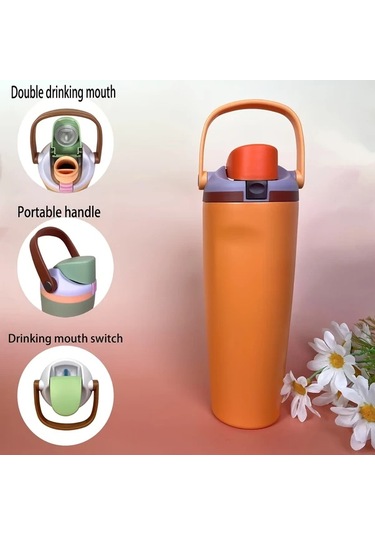 Brightnova Style 6 30oz 900ml Büyük Kapasiteli Paslanmaz Çelik Termos Matara Spor Seyahat 07 Beyaz