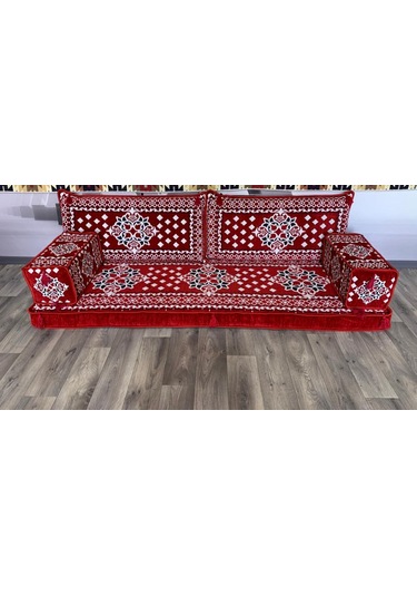 Coton Şark Köşesi Atlantis Desenli Minder Takımı Kırmızı