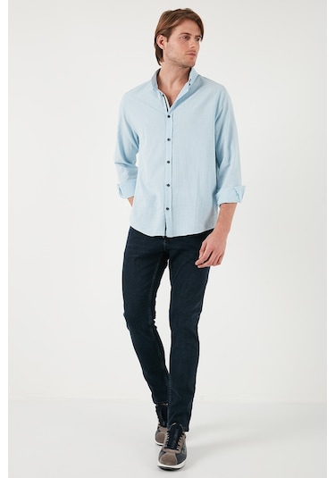 Buratti Pamuklu Regular Fit Düğmeli Yaka Erkek Gömlek Cf20S111871 Açık Mavi