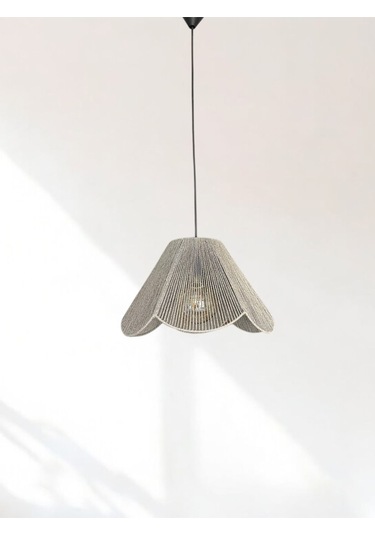 Hasır El Yapımı Bohem Çiçek Şekilli Rustik Avize - Gri Gri